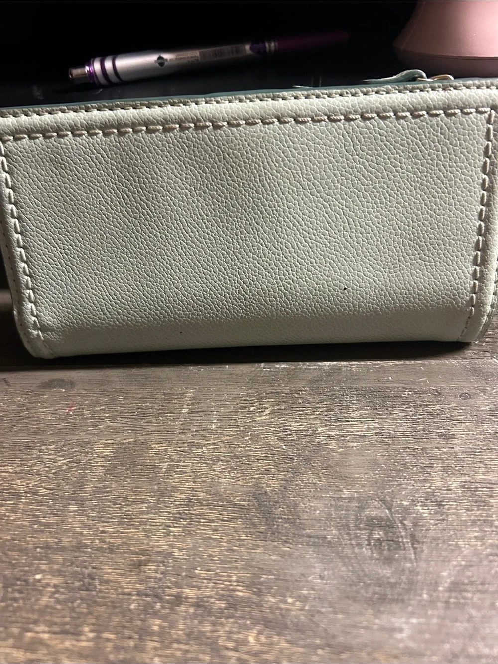 kate spade Mint Green Pebbled Leather Zip Wallet with Gold Logo